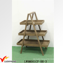 Portable Antique Display Solid 3 Tier Wooden Shelf